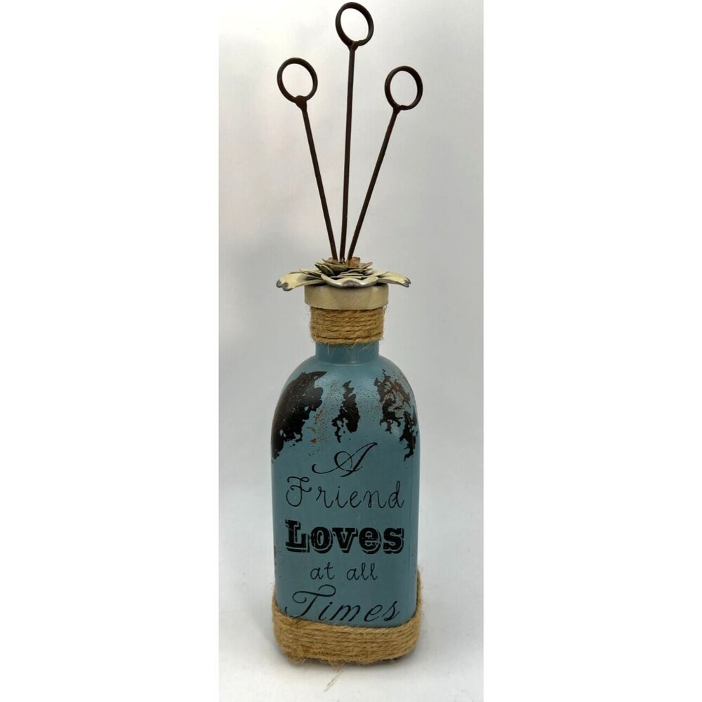 Rustic Themed Blue Glass Jar With 3 Stands to Hold Photos